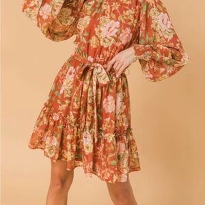 Flying Tomato Orange Floral Long Sleeve Dress Sz L